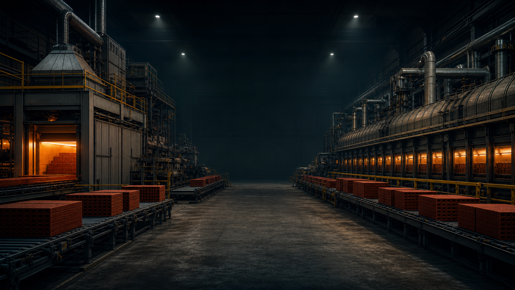Brick production lines inside a manufacturing plant